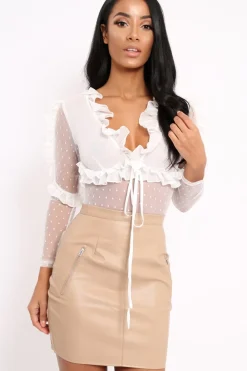 Rebellious Fashion White Mesh Polka Dot Bodysuit - Pennie