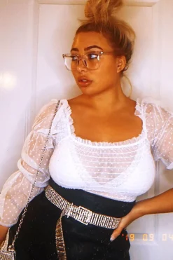 Rebellious Fashion White Mesh Polka Shirred Crop Top - Soliana