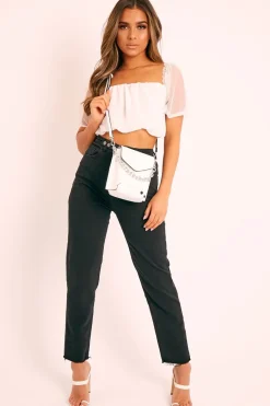 Rebellious Fashion White Mesh Puffball Crop Top - Taja