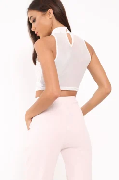 Rebellious Fashion White Mesh Round Neck Crop Top - Carii