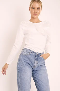 Rebellious Fashion White Mesh Ruffle Front Long Sleeve Top - Kristen