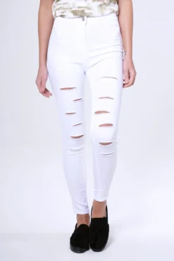 Rebellious Fashion White Multi Ripped Skinny Jeans -Brianne