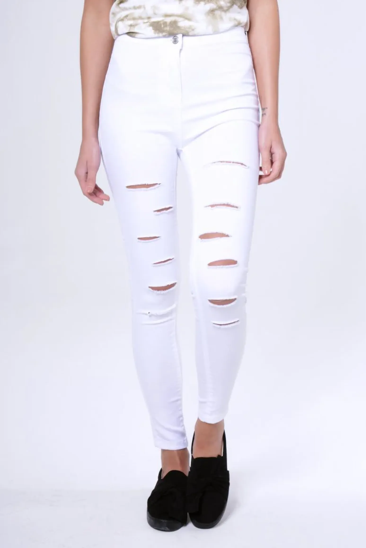 Rebellious Fashion White Multi Ripped Skinny Jeans -Brianne