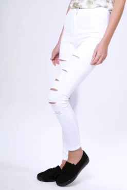 Rebellious Fashion White Multi Ripped Skinny Jeans -Brianne
