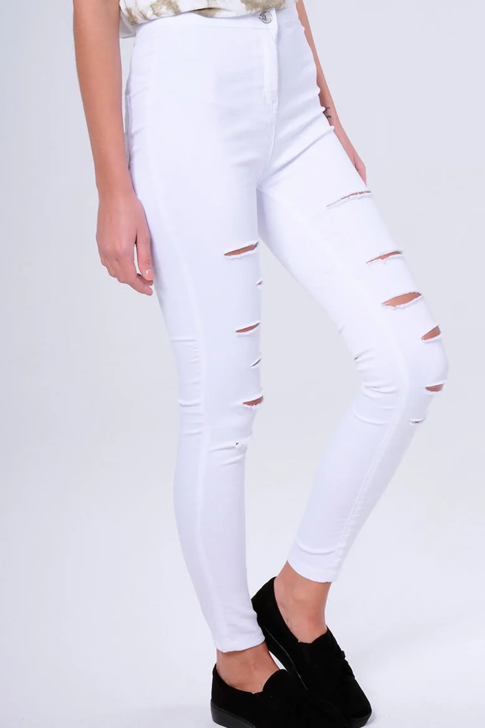 Rebellious Fashion White Multi Ripped Skinny Jeans -Brianne