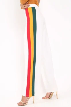 Rebellious Fashion White Multi Side Stripe High Waist Trousers - Wadie
