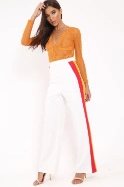 Rebellious Fashion White Multi Side Stripe High Waist Trousers - Wadie