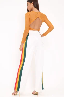 Rebellious Fashion White Multi Side Stripe High Waist Trousers - Wadie