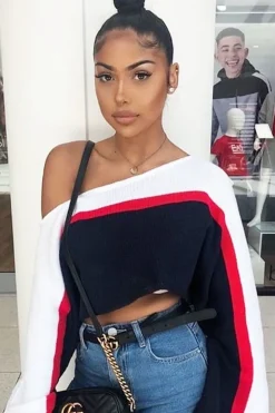 Rebellious Fashion White Navy and Red Stripe Contrast Jumper - Emylee