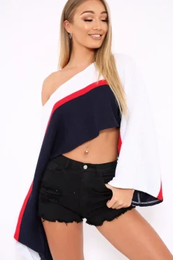 Rebellious Fashion White Navy and Red Stripe Contrast Jumper - Emylee