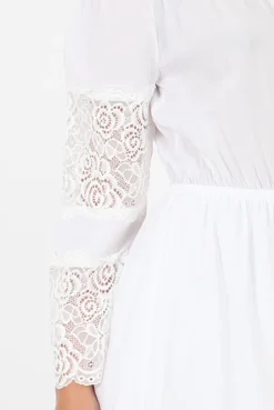 Rebellious Fashion White Off Shoulder Crochet Detail Playsuit - Koran