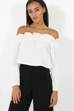 Rebellious Fashion White Off Shoulder Crop Top - Violetta