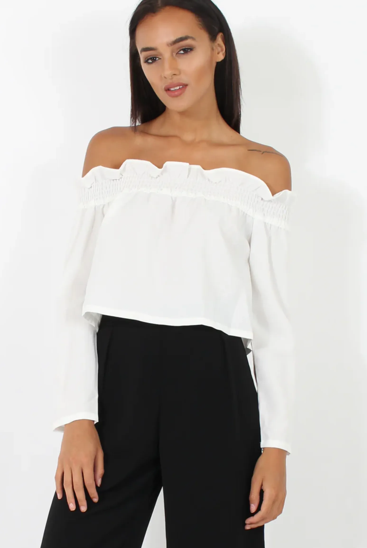 Rebellious Fashion White Off Shoulder Crop Top - Violetta