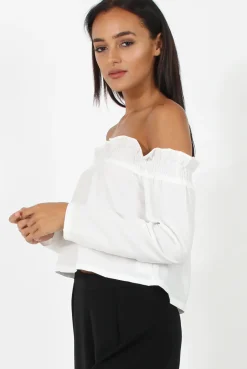 Rebellious Fashion White Off Shoulder Crop Top - Violetta