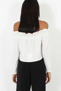 Rebellious Fashion White Off Shoulder Crop Top - Violetta