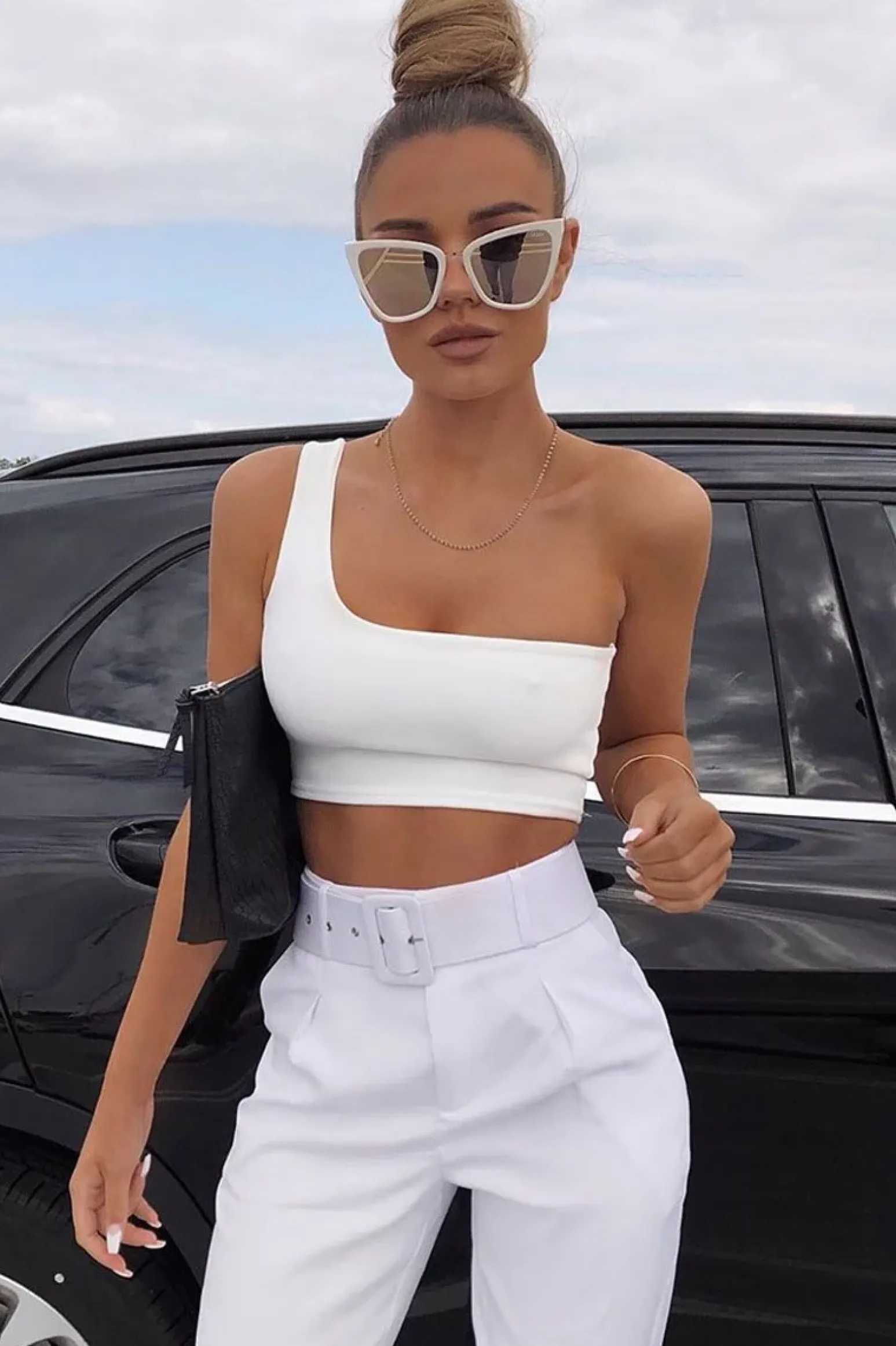 Rebellious Fashion White One Shouldered Crop Top - Kamri