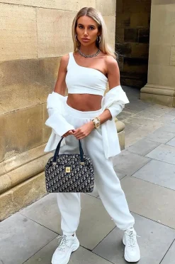 Rebellious Fashion White One Shouldered Crop Top - Kamri