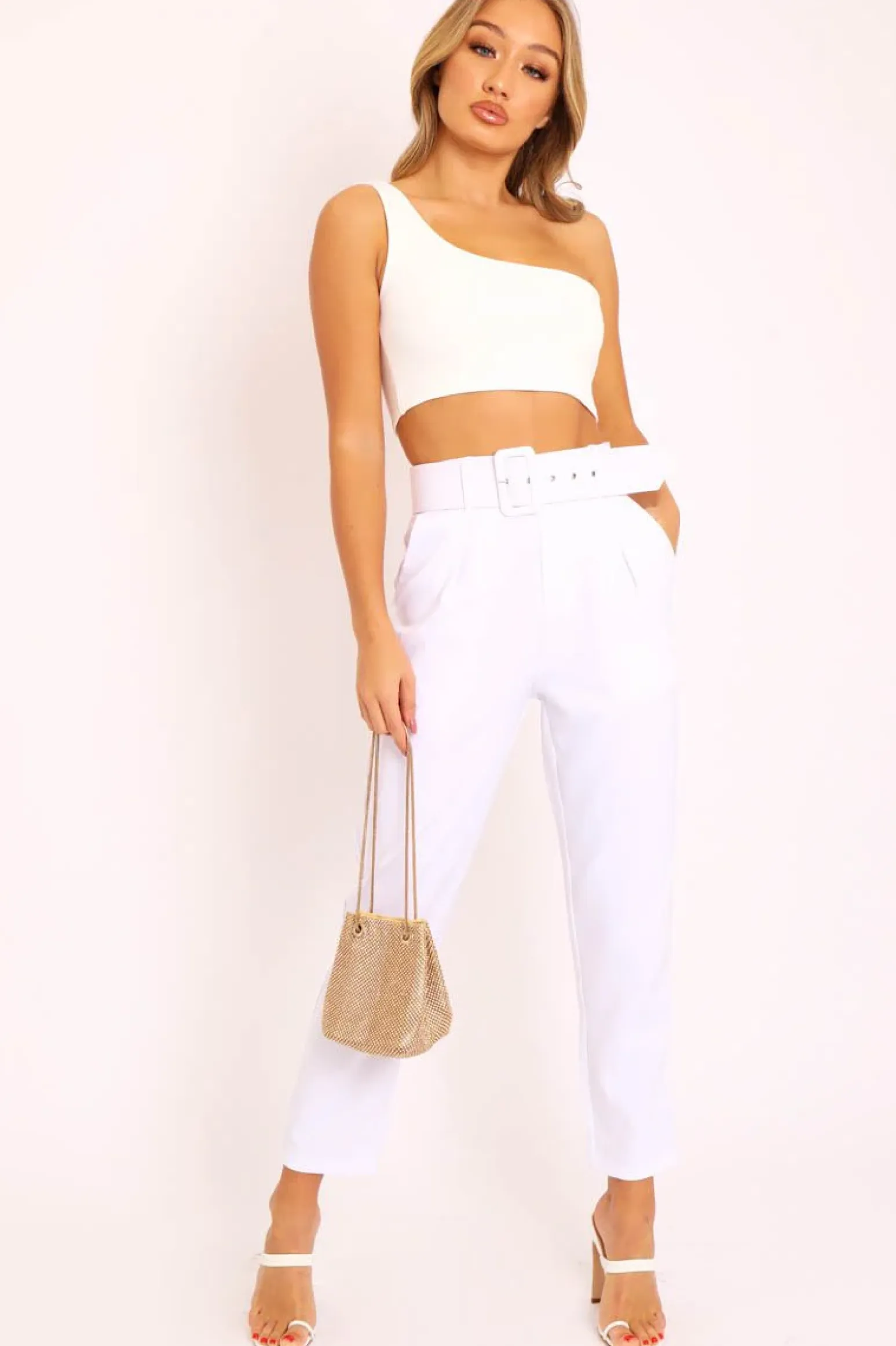 Rebellious Fashion White One Shouldered Crop Top - Kamri