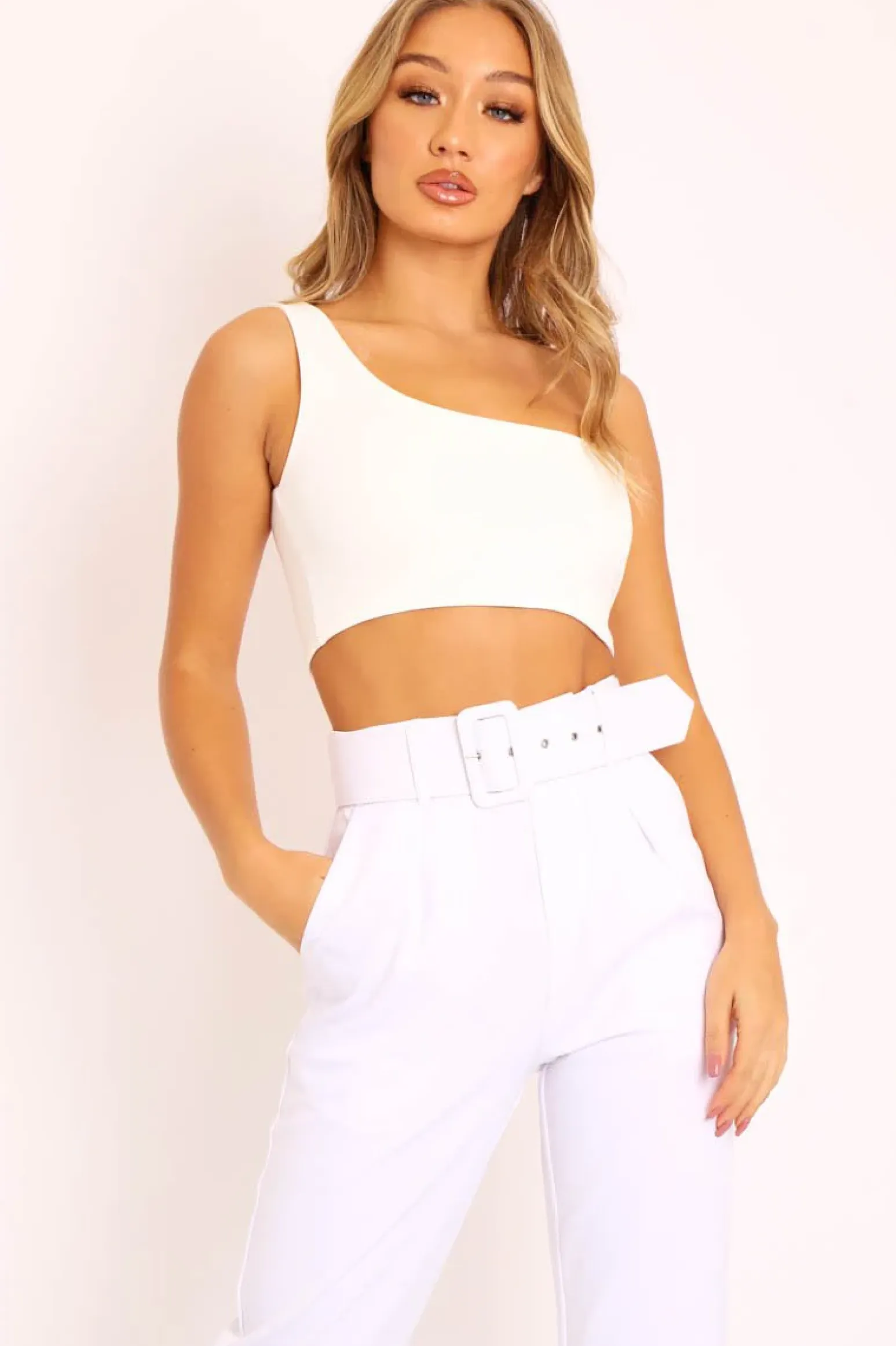 Rebellious Fashion White One Shouldered Crop Top - Kamri
