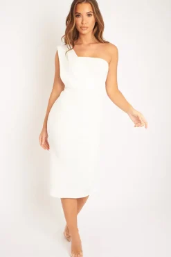 Rebellious Fashion White One Shouldered Wrap Front Midi Dress - Kirtsy