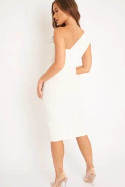 Rebellious Fashion White One Shouldered Wrap Front Midi Dress - Kirtsy