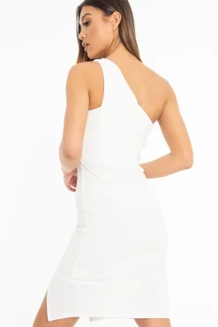 Rebellious Fashion White One Shoulder Midi Dress - Merlie