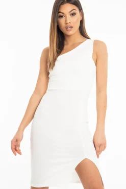 Rebellious Fashion White One Shoulder Midi Dress - Merlie