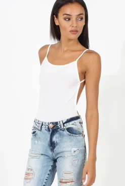 Rebellious Fashion White Open Back Bodysuit - Aniyah