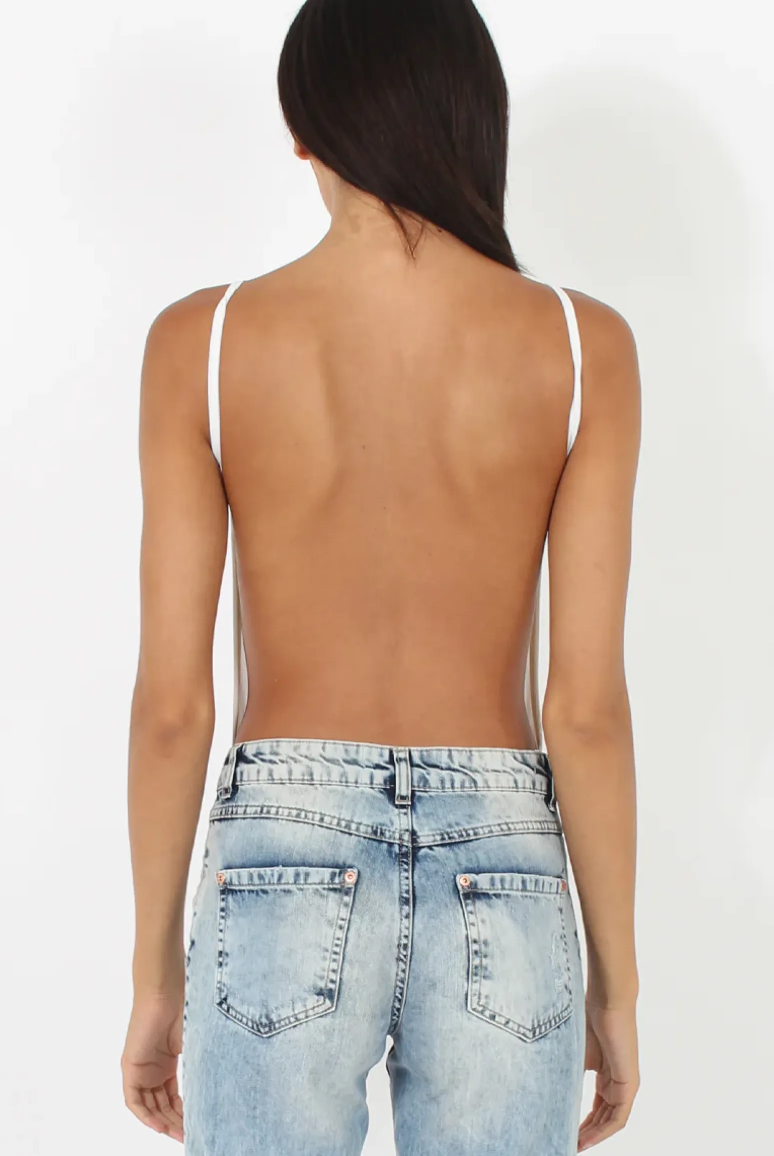 Rebellious Fashion White Open Back Bodysuit - Aniyah