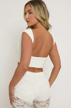 Rebellious Fashion White Open Back Crop Top - Iona