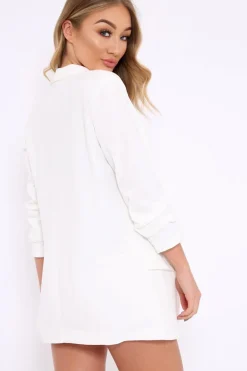 Rebellious Fashion White Open Front Ruffled Sleeves Blazer - Kanna