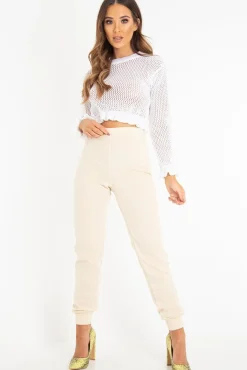 Rebellious Fashion White Open Knit Ruffle Hem Crop Jumper - Carrie