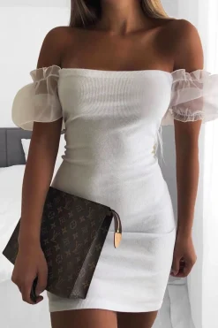 Rebellious Fashion White Organza Puff Sleeve Mini Dress - Dalena