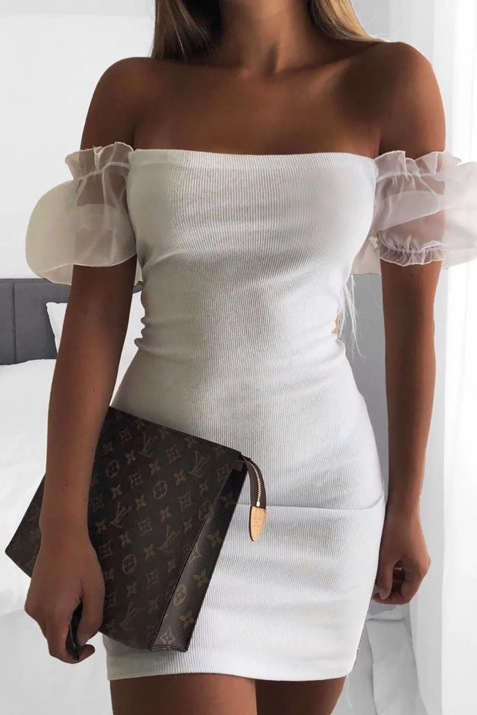 Rebellious Fashion White Organza Puff Sleeve Mini Dress - Dalena