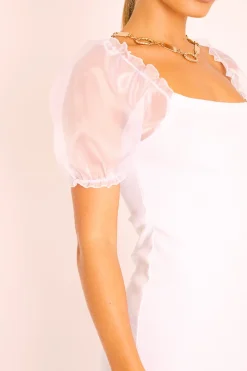 Rebellious Fashion White Organza Puff Sleeve Mini Dress - Dalena