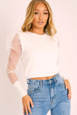 Rebellious Fashion White Organza Sleeve Jumper - Dannie