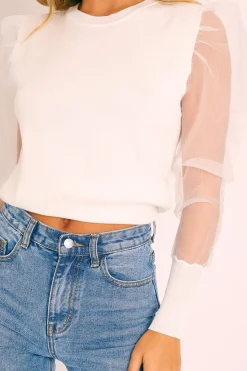 Rebellious Fashion White Organza Sleeve Jumper - Dannie