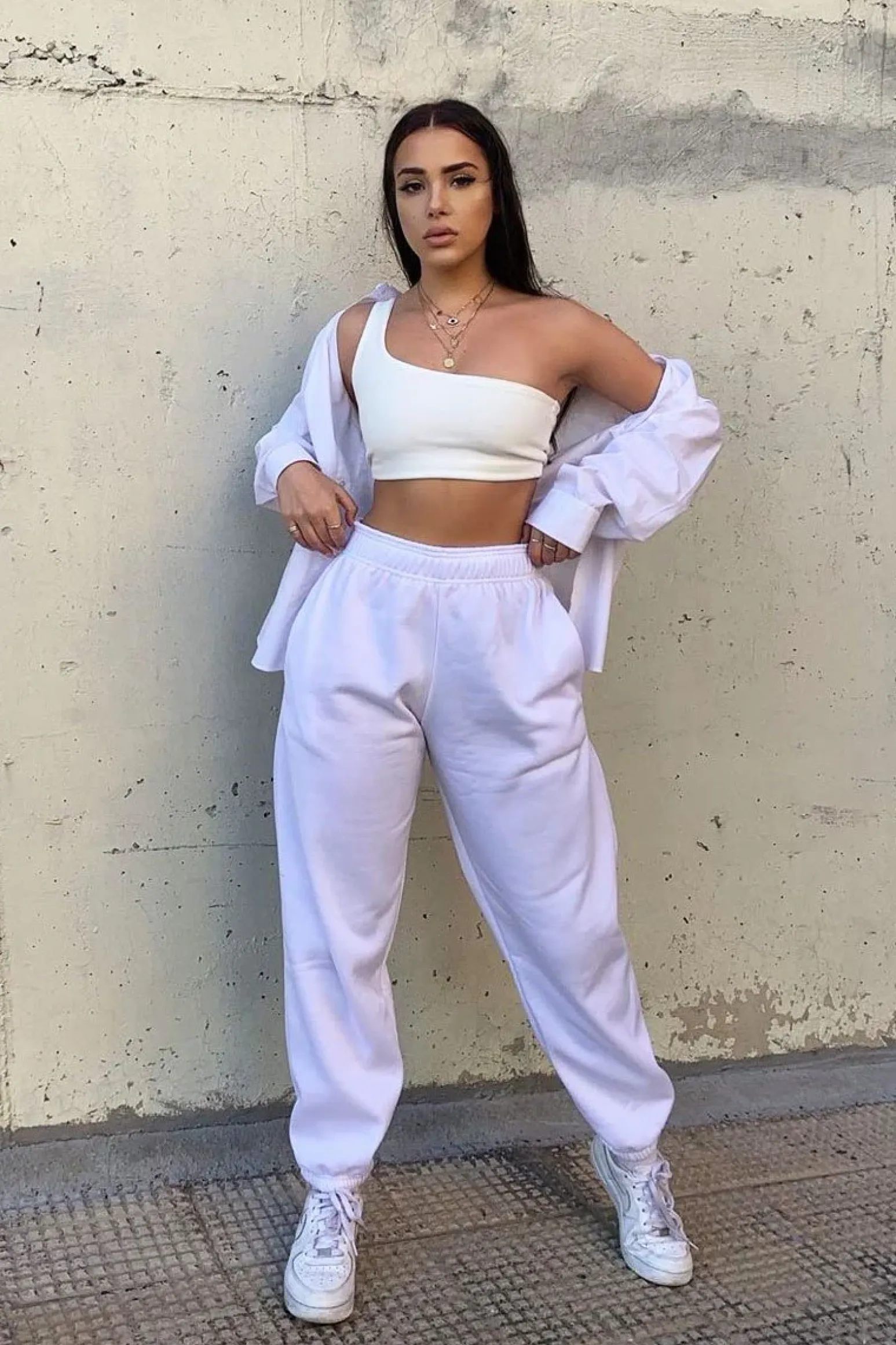 Rebellious Fashion White Oversized Joggers - Erica