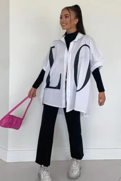 Rebellious Fashion White Oversized LO VE Shirt - Harmony