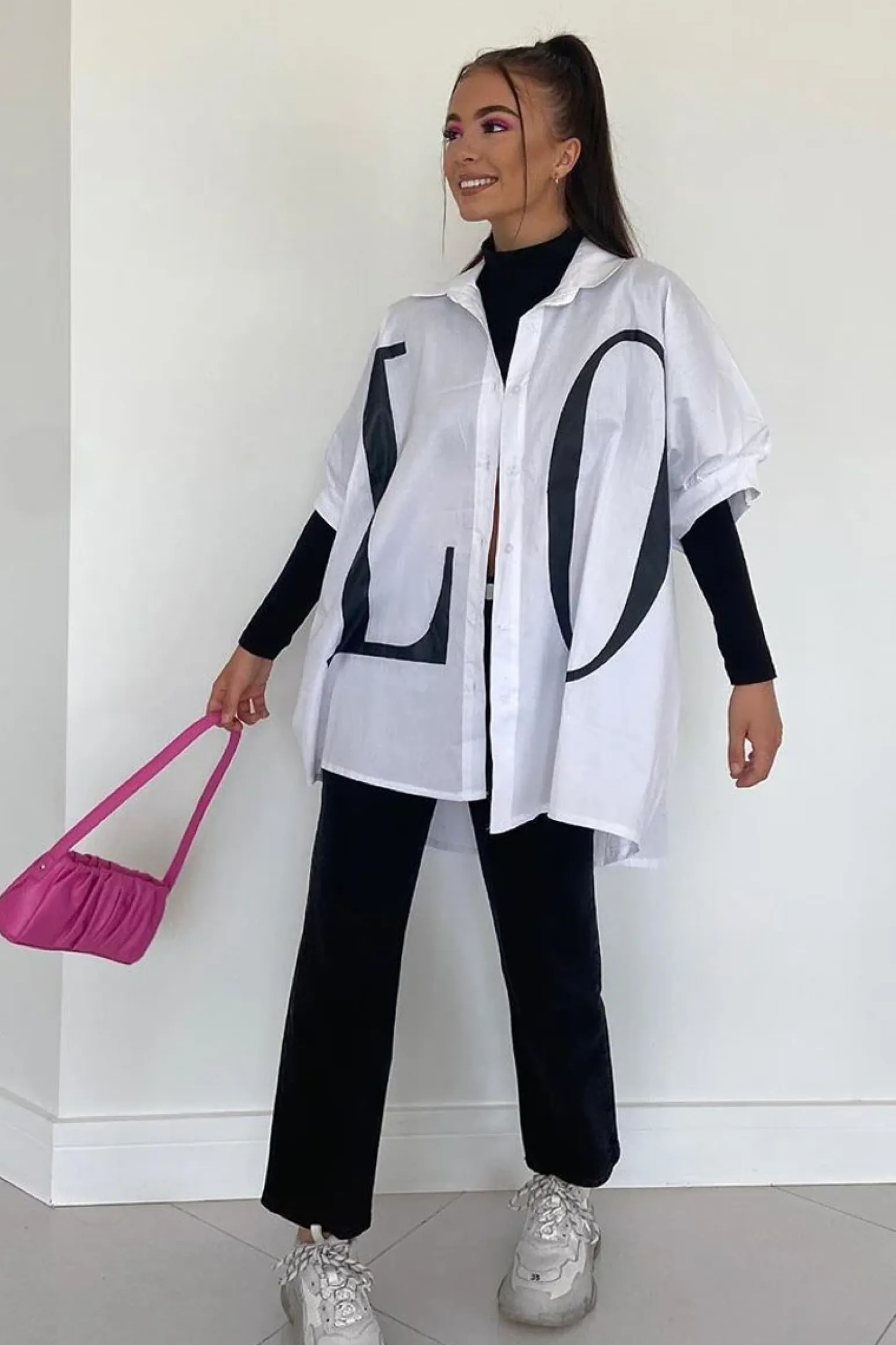 Rebellious Fashion White Oversized LO VE Shirt - Harmony