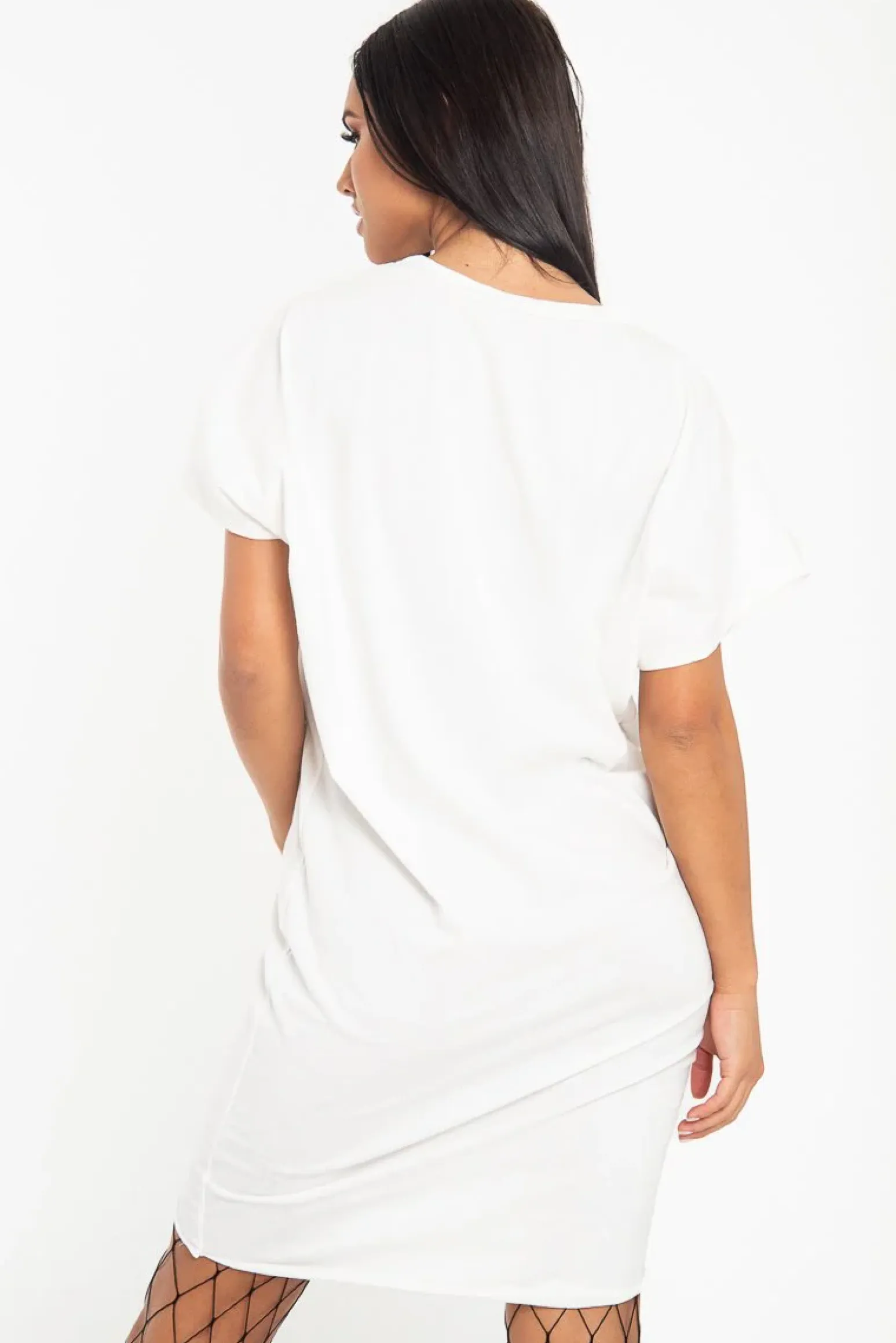 Rebellious Fashion White Oversized Pocket Front Midi T-Shirt Dress - Whitney