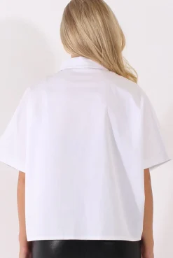 Rebellious Fashion White Oversized Sequin Badge Batwing Shirt - Skye