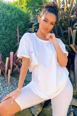 Rebellious Fashion White Oversized T-shirt Cycling Shorts Co-ord - Bethanny