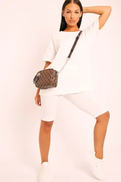 Rebellious Fashion White Oversized T-shirt Cycling Shorts Co-ord - Bethanny