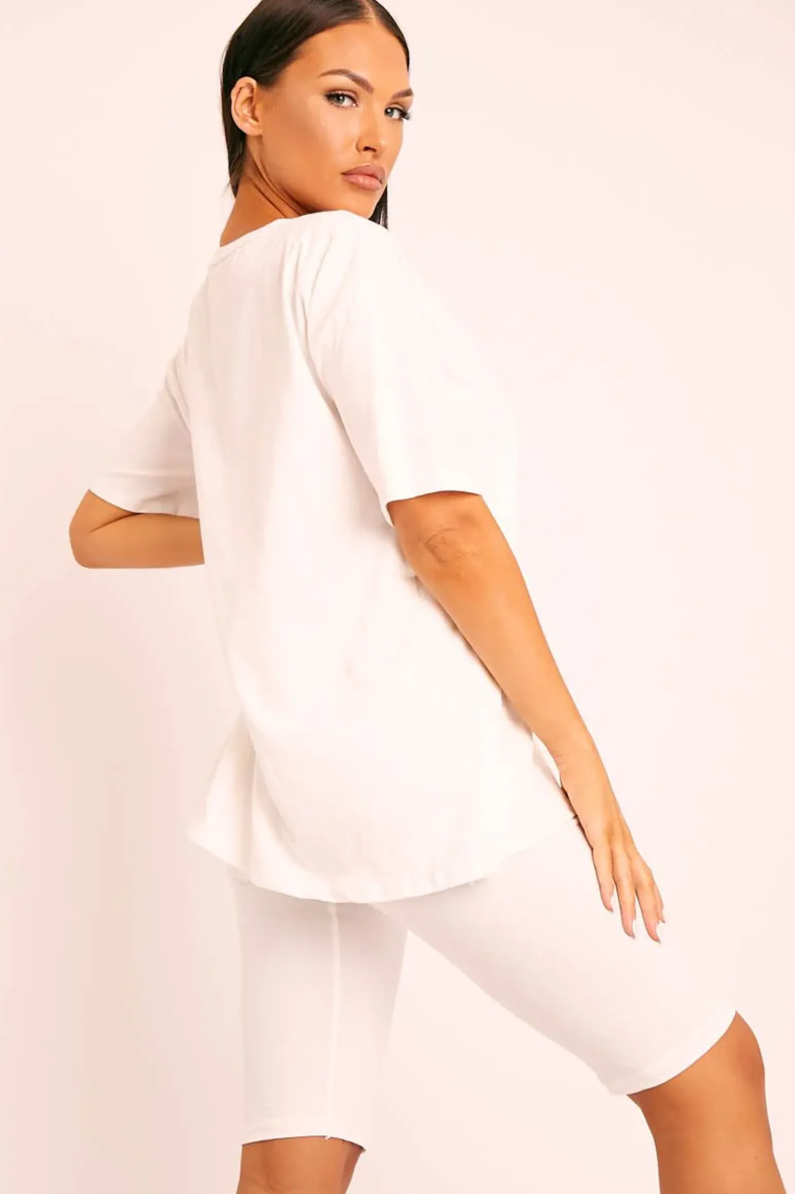 Rebellious Fashion White Oversized T-shirt Cycling Shorts Co-ord - Bethanny