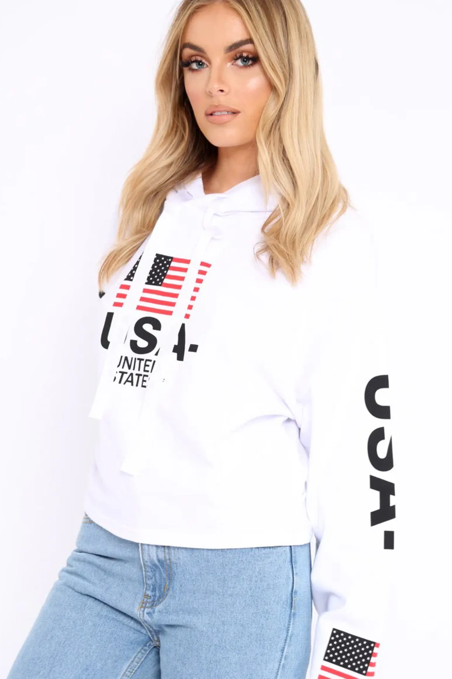 Rebellious Fashion White Oversized USA Print Hoodie - Eleah