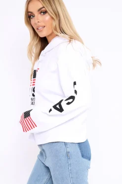 Rebellious Fashion White Oversized USA Print Hoodie - Eleah