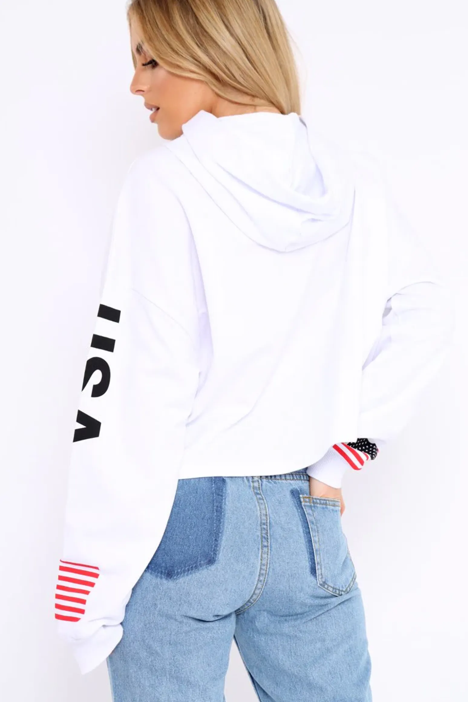 Rebellious Fashion White Oversized USA Print Hoodie - Eleah