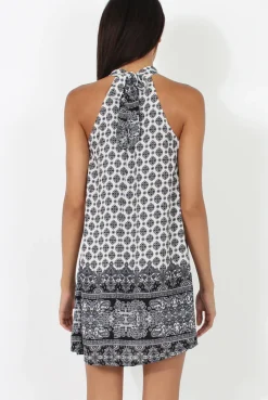 Rebellious Fashion White Paisley Print Choker Dress - Crissy