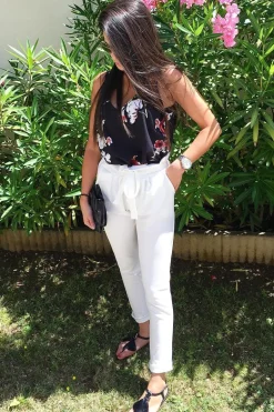 Rebellious Fashion White Paper Bag Tie Waist Cigarette Trousers - Karmen